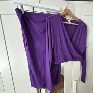 H&M Maternity Purple Wrap Cropped Top and Skirt Set Large